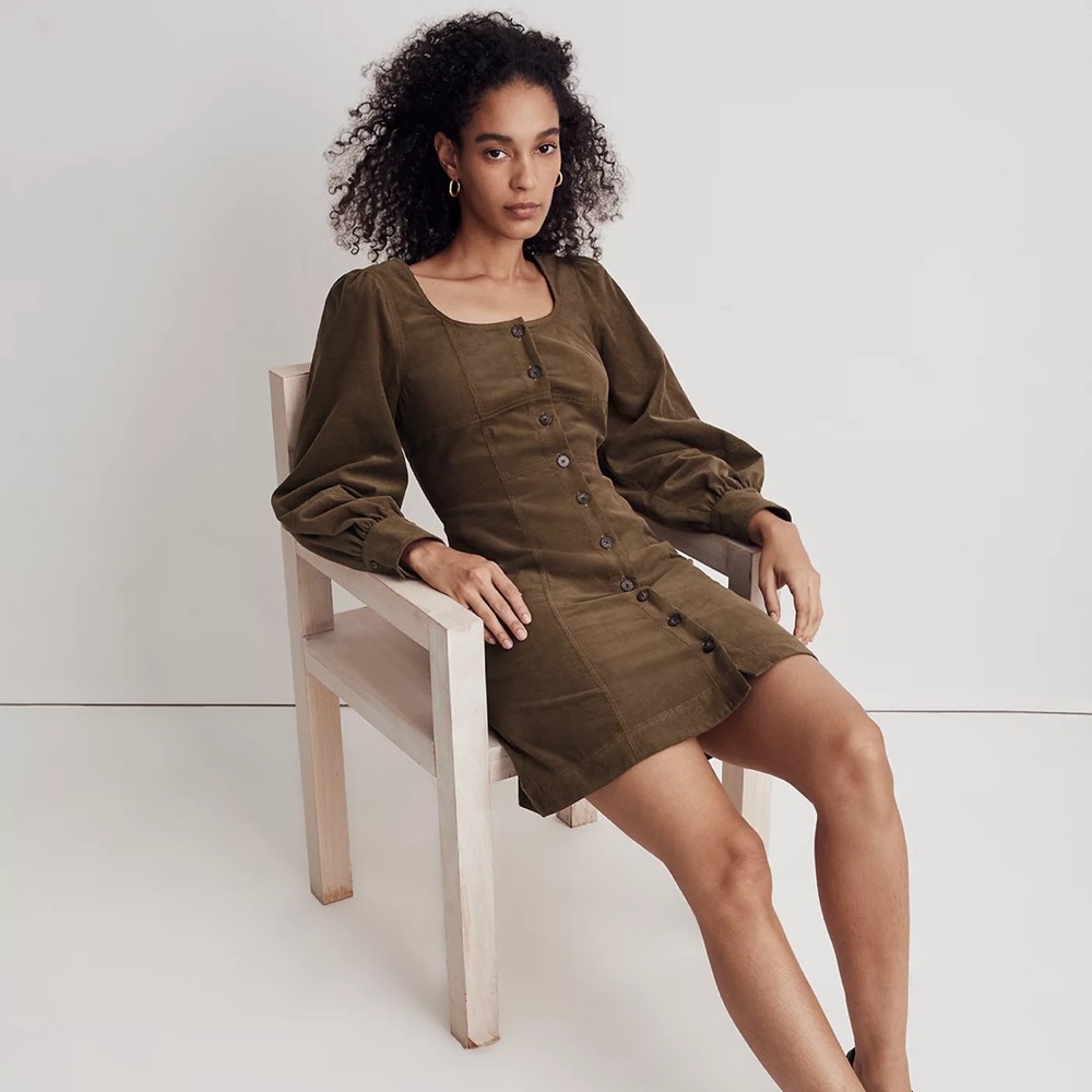 madewell corduroy seamed long-sleeve mini dress